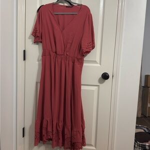 BloomChic Pink V-Neck Flutter Sleeve Maxi Dress